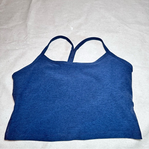 Beyond Yoga Denim Blue Athletic Top Sports Bra Racerback Large No Padding - Picture 1 of 7